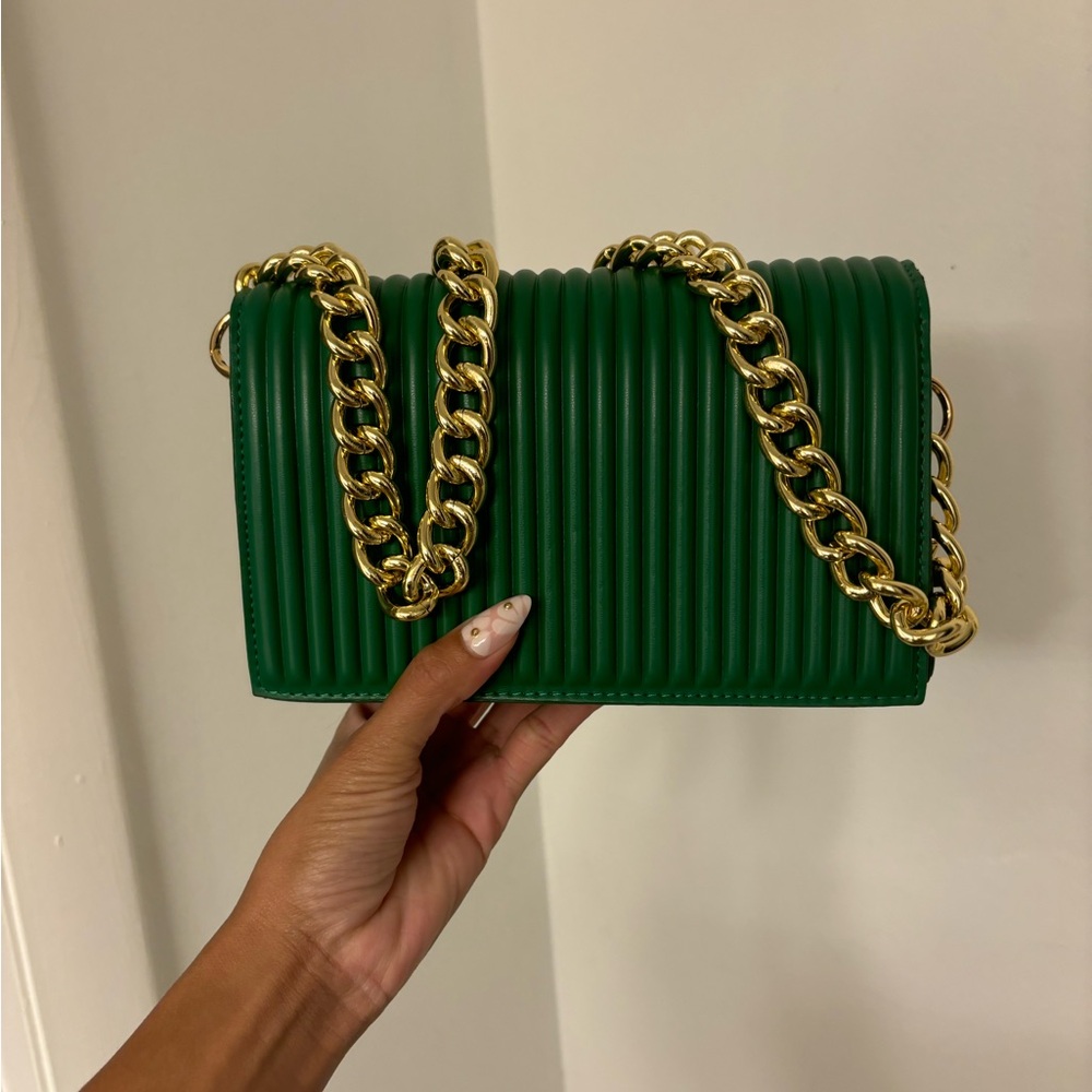 Green Quilted Chain Shoulder Bag/Handbag, Crossbody